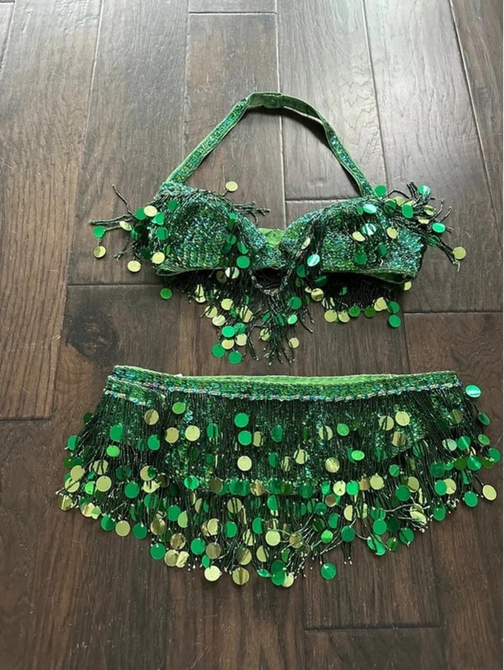 vintage Egyptian belly dance bedlah set green beaded